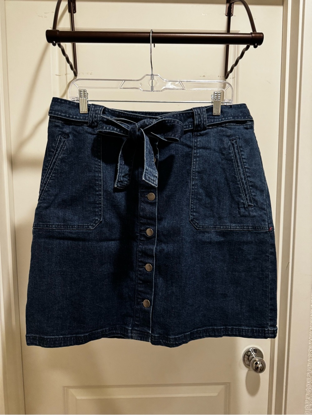 NWOT! a new day Dark Blue Denim Button-Front Tie-Waist Mini Skirt - Size 16